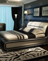 kay时代  现代双人床 皮床  1.8米 1.5米 真皮床+椰棕两面双用床垫+1个床头柜 668 